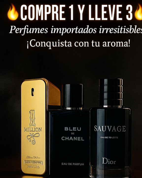 🔥 COMPRE 1 Y LLÉVESE 3 PERFUMES IMPORTADOS 🔥 Sauvage + Bleu de Chanel + One Million (100ml)